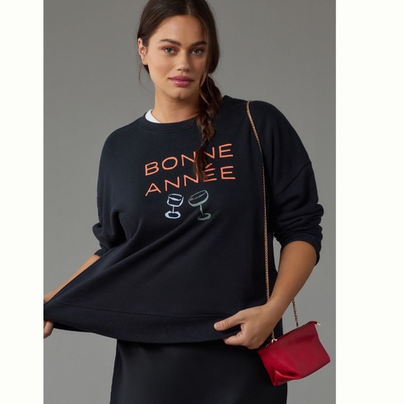 Anthropologies Phthalo Ruth Bonne Annee Varsity crew pullover - Picture 1 of 8